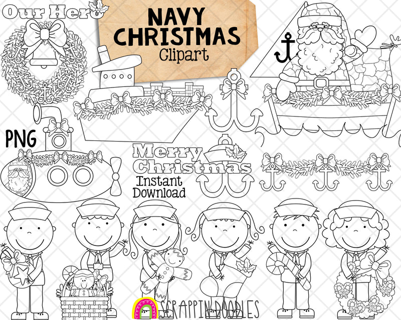 Christmas Navy ClipArt - Navy Santa Claus - Santa Claus Submarine - Christmas Army Graphics - Commercial Use PNG - Sublimation