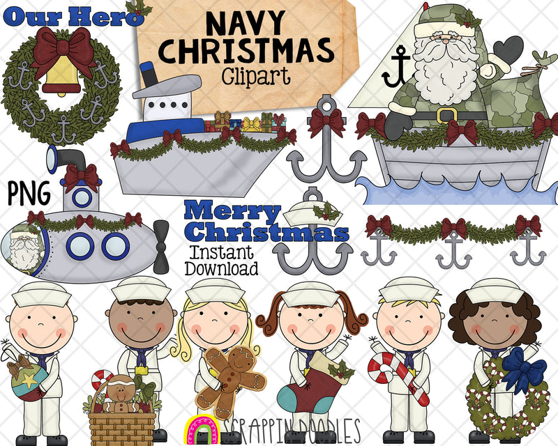 Christmas Navy ClipArt - Navy Santa Claus - Santa Claus Submarine - Christmas Army Graphics - Commercial Use PNG - Sublimation