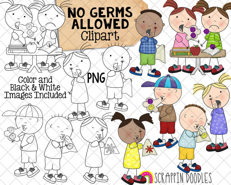 Germs ClipArt - Hygiene - Coughing in Arm Clip Art - Sneezing in Tissue - Germ Booger PNG