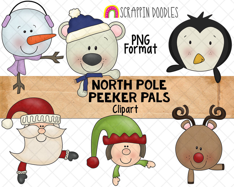 North Pole Pals Clipart BUNDLE - Christmas Clipart Bundle- Instant Download - Hand Drawn PNG