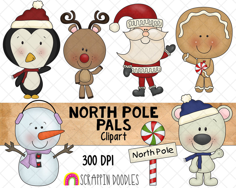North Pole Pals Clipart - Christmas Clipart - Instant Download - Hand Drawn PNG
