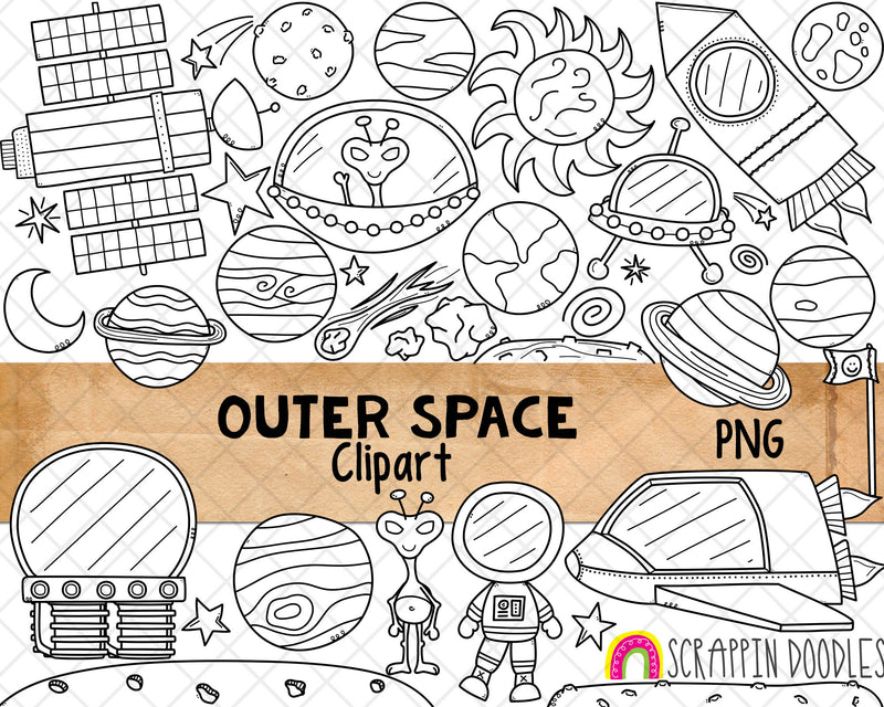 Outer Space ClipArt - Astronaut Graphics - Planets PNG - Galaxy - Space Station - Alien ClipArt - UFO - Space Shuttle - Commercial Use PNG