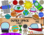 Outer Space ClipArt - Astronaut Graphics - Planets PNG - Galaxy - Space Station - Alien ClipArt - UFO - Space Shuttle - Commercial Use PNG