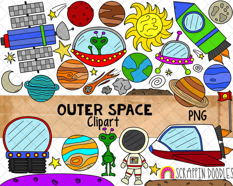 Outer Space ClipArt - Astronaut Graphics - Planets PNG - Galaxy - Space Station - Alien ClipArt - UFO - Space Shuttle - Commercial Use PNG