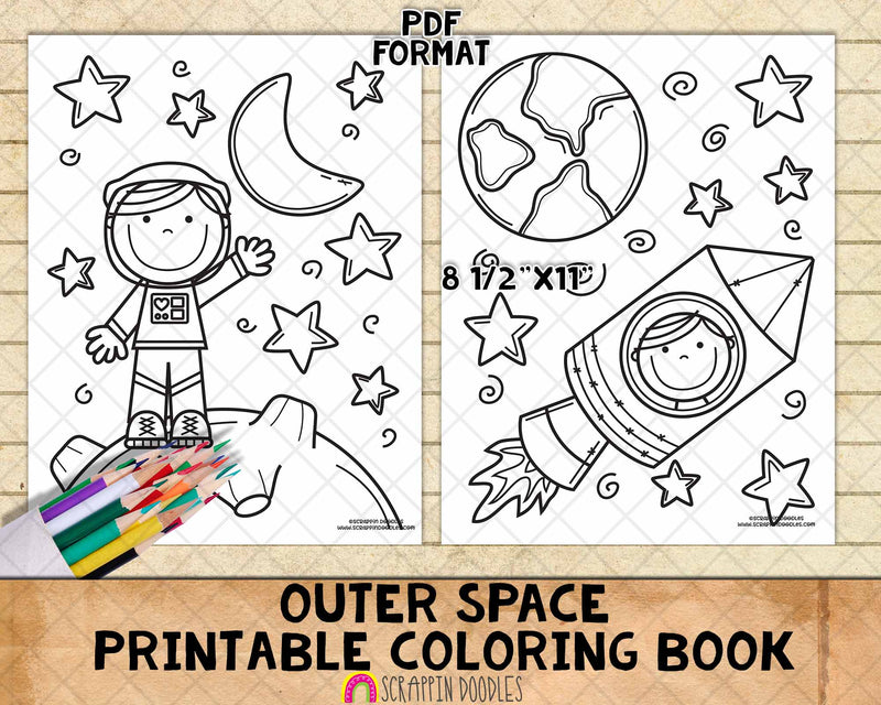 Outer Space Coloring Book - Astronaut Coloring Pages - Printable PDF Coloring Book
