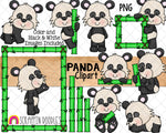 Panda ClipArt - Baby Pandas - Bamboo Frame - Nursery Commercial Use PNG
