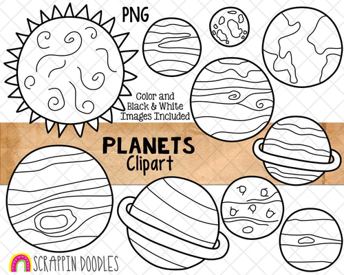 Planets Clipart - Saturn - Uranus - Neptune - Mars - Jupiter - Mercury - Earth - Venus - Sun - Sublimation - Hand Drawn PNG