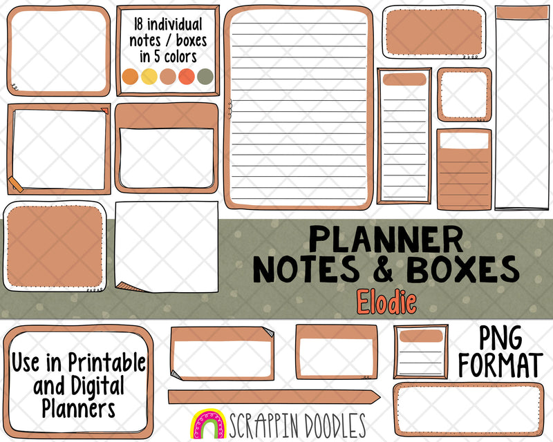 Planner Notes & Boxes - Elodie - Planner Templates - Digital Planner Templates - Planners Frames and Borders - Hand Drawn PNG