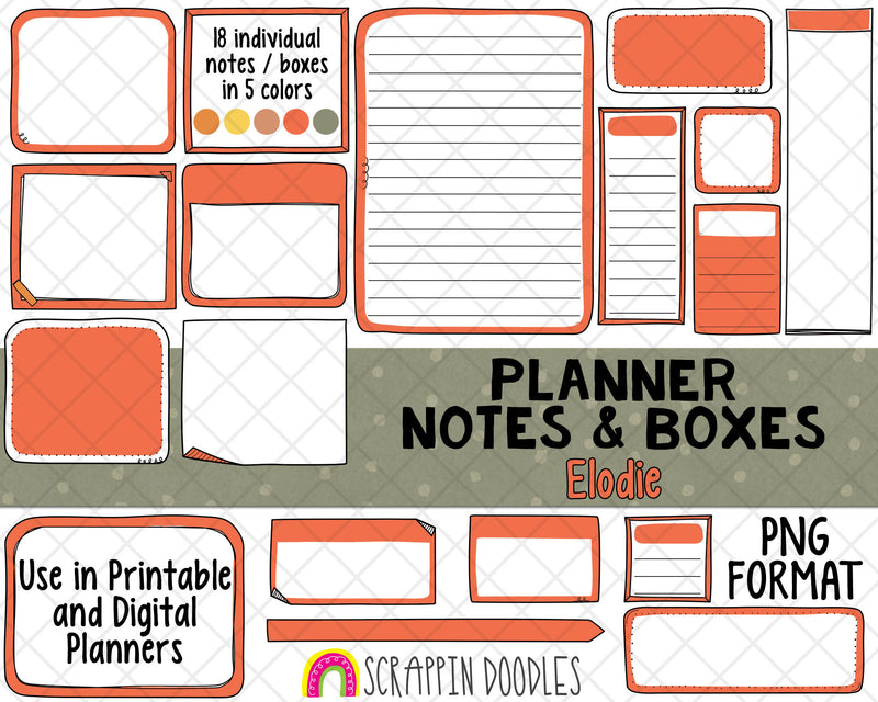 Planner Notes & Boxes - Elodie - Planner Templates - Digital Planner Templates - Planners Frames and Borders - Hand Drawn PNG