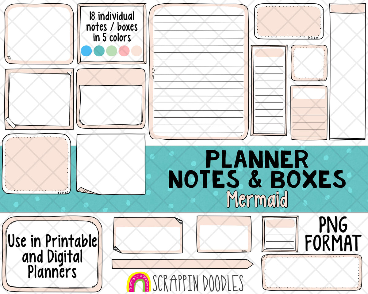 Planner Notes & Boxes - Elodie - Planner Templates - Digital Planner Templates - Planners Frames and Borders - Hand Drawn PNG