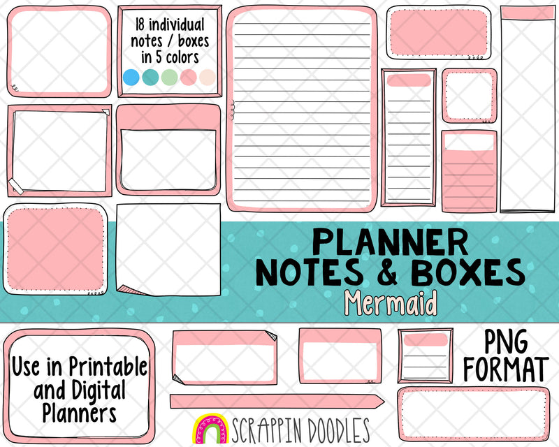 Planner Notes & Boxes - Elodie - Planner Templates - Digital Planner Templates - Planners Frames and Borders - Hand Drawn PNG