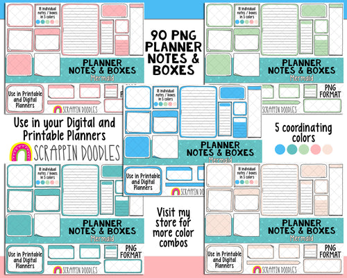 Planner Notes & Boxes - Elodie - Planner Templates - Digital Planner Templates - Planners Frames and Borders - Hand Drawn PNG