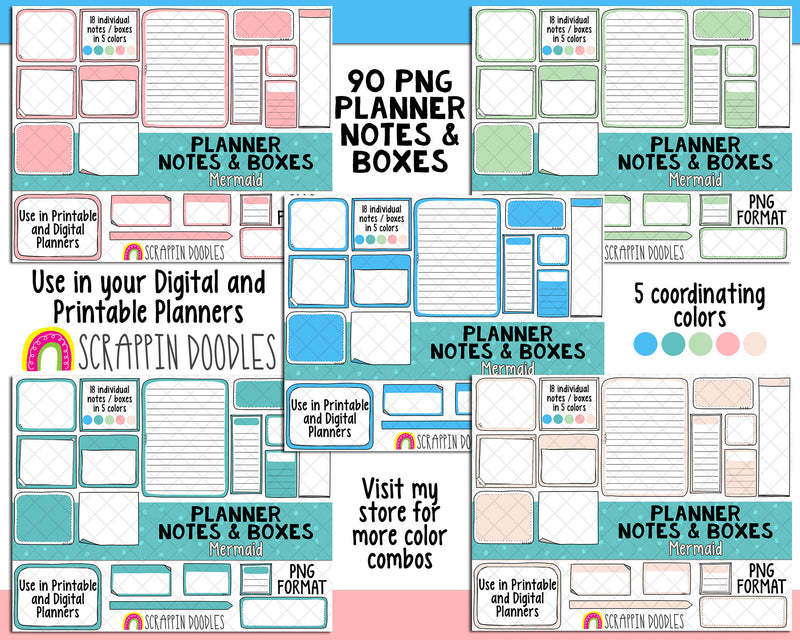 Planner Notes & Boxes - Elodie - Planner Templates - Digital Planner Templates - Planners Frames and Borders - Hand Drawn PNG