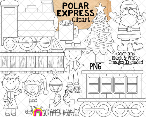 Polar Express ClipArt - North Pole Christmas Clip Art - Christmas Train - Santa Claus - Commercial Use PNG Sublimation