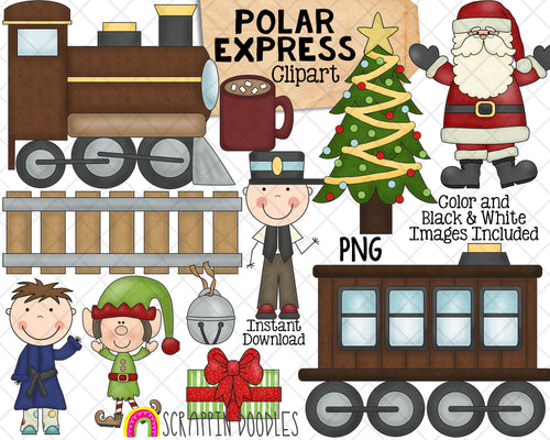 Polar Express ClipArt - North Pole Christmas Clip Art - Christmas Train - Santa Claus - Commercial Use PNG Sublimation