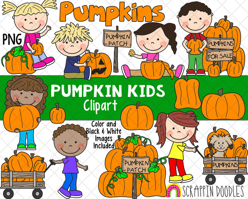 Pumpkin Kids Clipart - Pumpkin Patch Clipart - Pumpkin Farm - Growing Pumpkins Clipart
