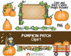 Pumpkin Patch Clipart - Fall Autumn Clipart - Fall Farm Clipart - Pumpkin Vine - Wagon - Pumpkins Clipart- Hand Drawn