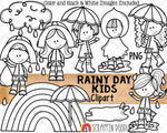 Rain ClipArt - Rainy Day Kids Clip Art - Puddle - Umbrella - Rain Drops - Weather Clouds - RainCoat - Commercial Use PNG