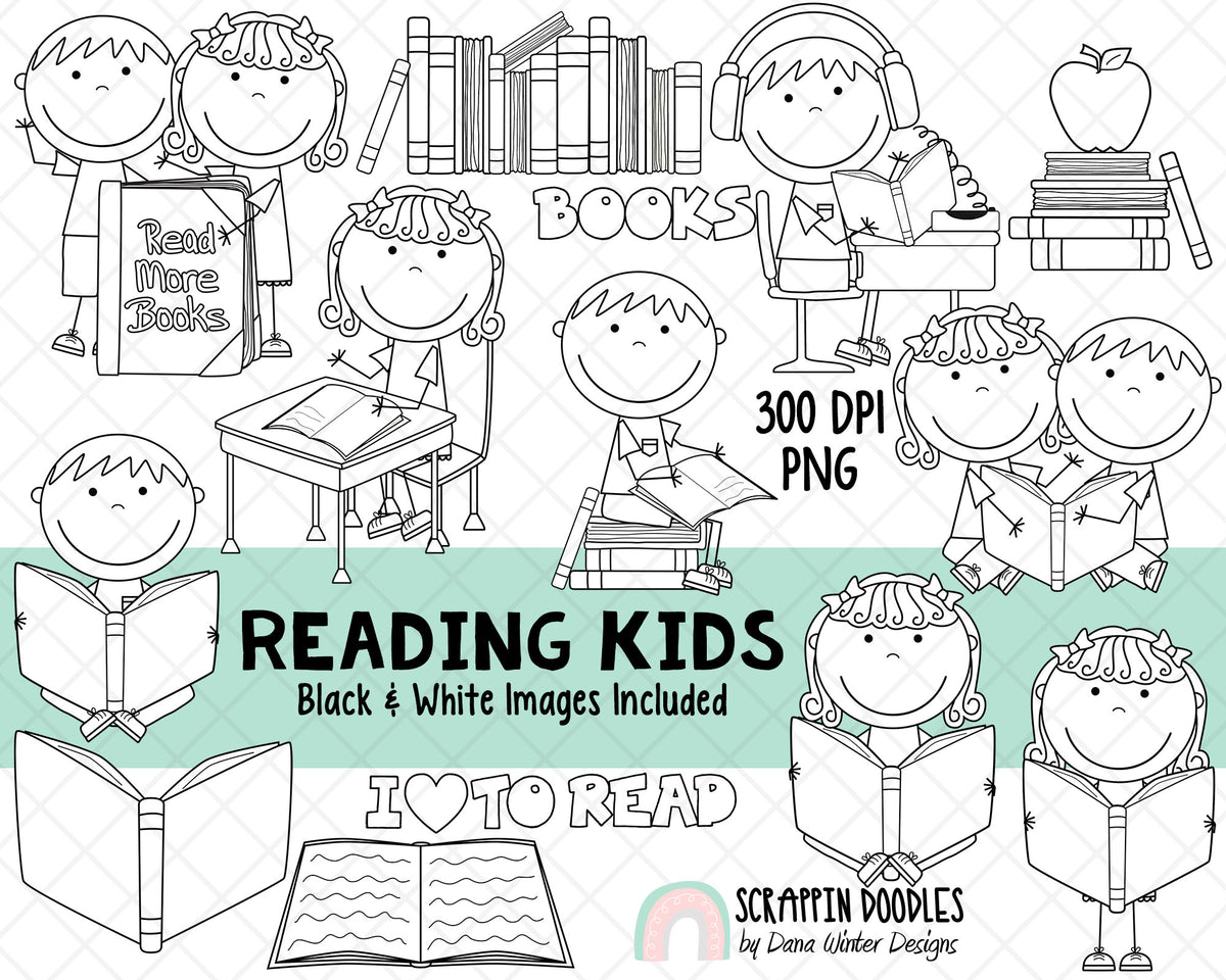 Reading Kids ClipArt - Library ClipArt - Book Lover ClipArt - Instant Download -School Reading Program Graphics 