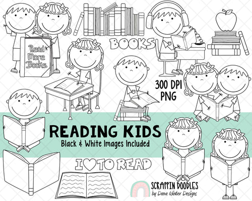 Reading Kids ClipArt - Library ClipArt - Book Lover ClipArt - Instant Download -School Reading Program Graphics 