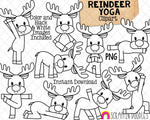 Reindeer Yoga Clip Art - Christmas Rudolph Stretching Clipart - Yoga Poses - Commercial Use PNG Sublimation