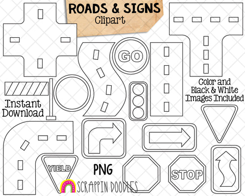 Roads and Signs ClipArt - Road Pieces - Create A Road Scene - Traffic Light Graphics - Commercial Use PNG