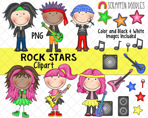 Rock Star ClipArt - Musician Clipart - Rock Band Clipart - Guitar Clipart - Instant Download - Hand Drawn PNG
