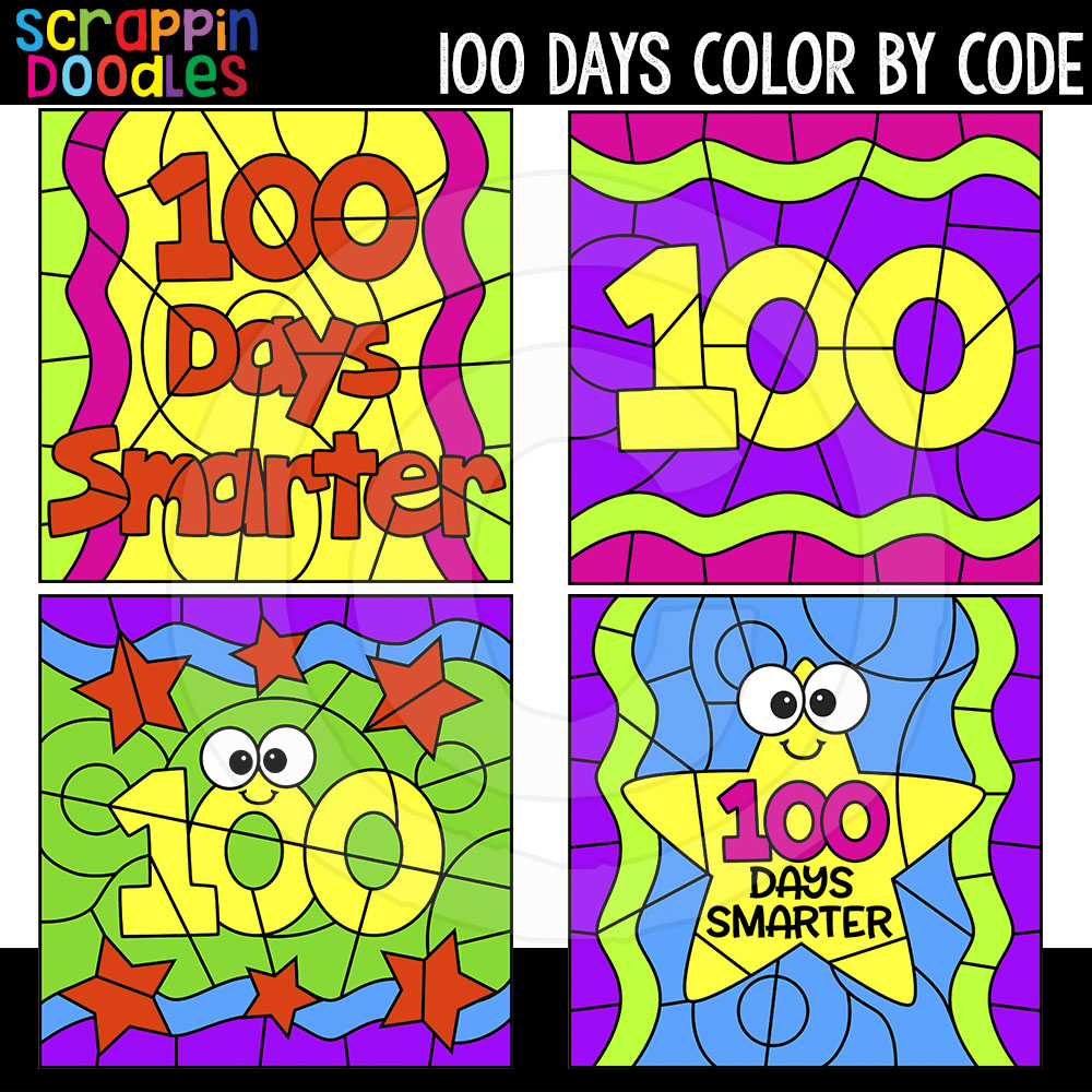 100 Days of School Color By Code Templates Commercial Use