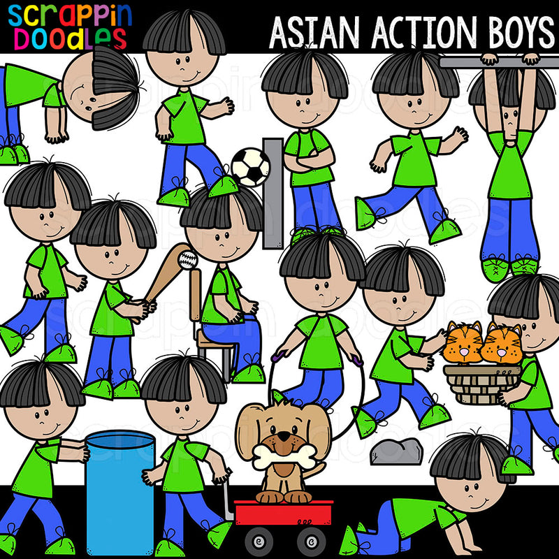 Multicultural Action Kids Clipart Bundle