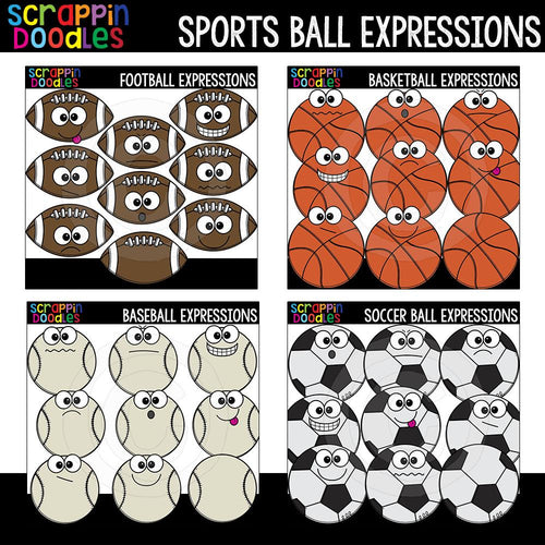 Sports Ball Facial Expressions Clip Art Bundle