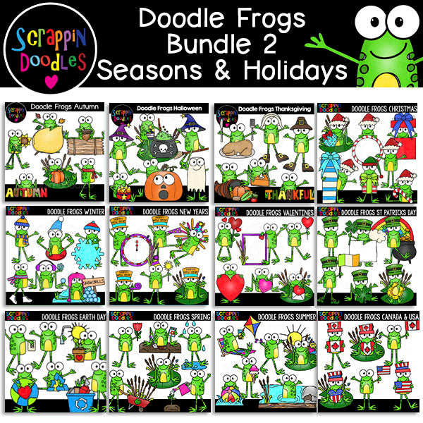 Doodle Frogs Clip Art Bundle 2 - Seasons & Holidays