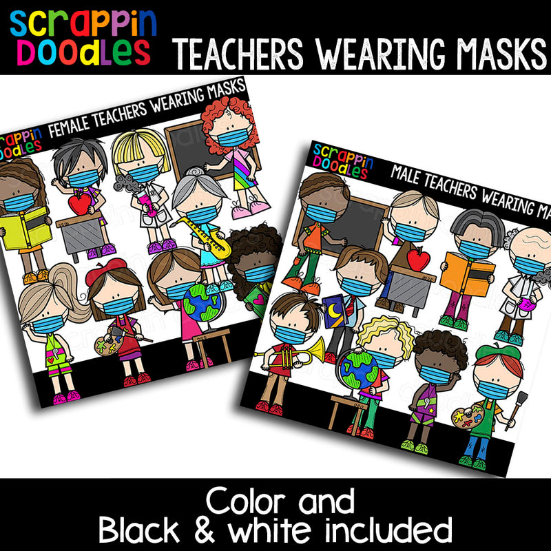 Teachers Wearing Masks Clipart Bundle