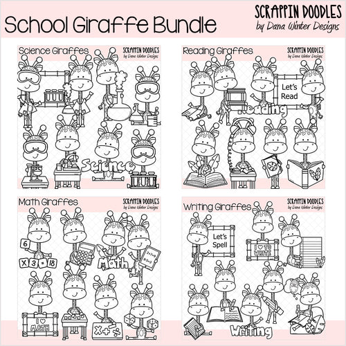 School Giraffes Clip Art Bundle