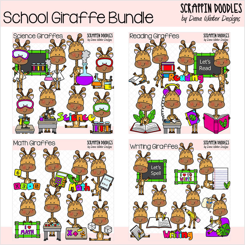 School Giraffes Clip Art Bundle