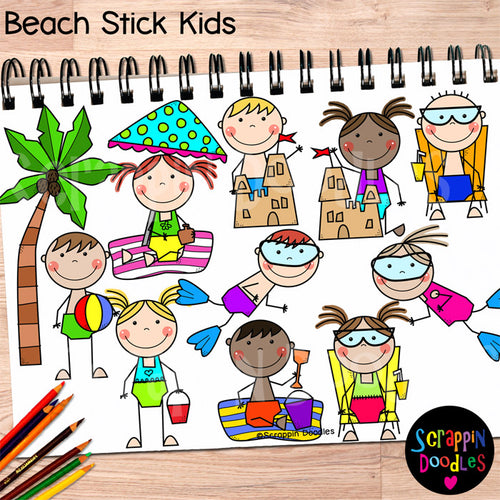Beach Stick Kids - Summer Vacation Clip Art