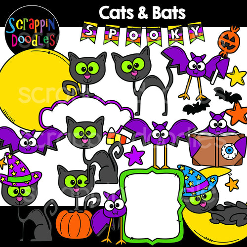 Cats and Bats Halloween clip Art