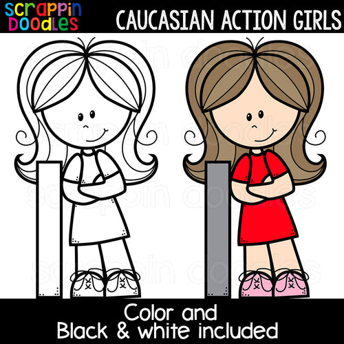Caucasian Action Girls Clipart