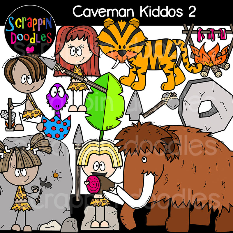 Caveman Kiddos 2 Clip Art cavemen prehistoric wolly mammoth