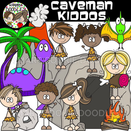 Caveman Kiddos Clip Art - Dinosaur Prehistoric