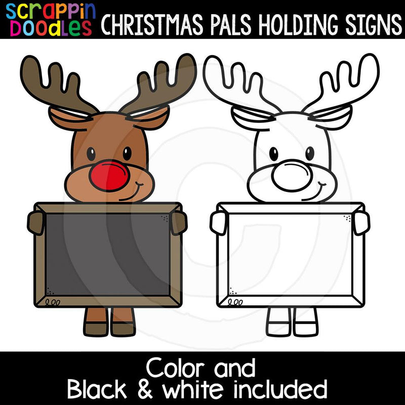 Christmas Pals Holding Chalkboard Signs Commercial Use Clip Art