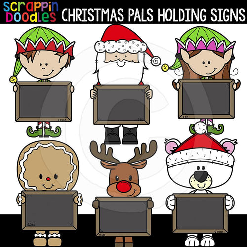 Christmas Pals Holding Chalkboard Signs Commercial Use Clip Art
