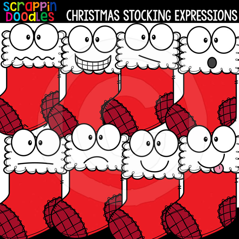 Christmas Facial Expressions Clip Art Bundle Emotions Ornaments Lights Wreaths Stockings