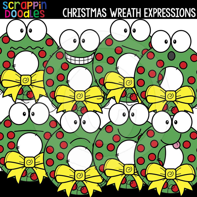 Christmas Facial Expressions Clip Art Bundle Emotions Ornaments Lights Wreaths Stockings