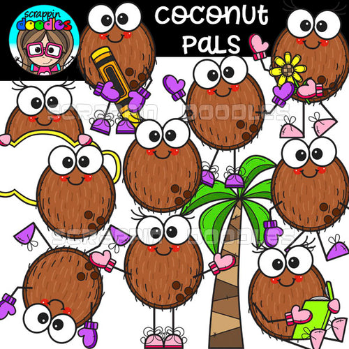 Coconut Pals Clip Art Cute Coconut Graphics