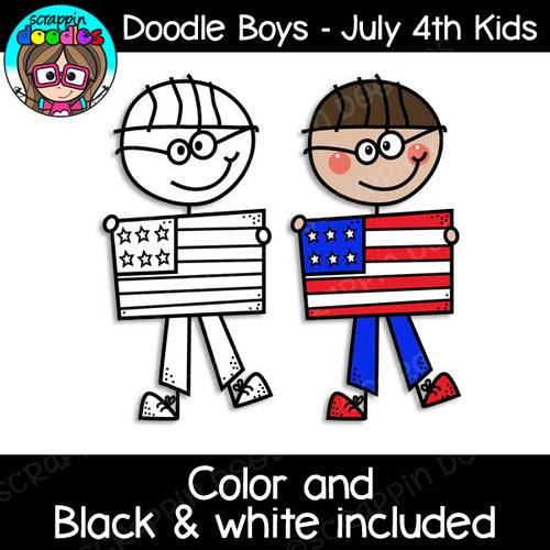 Doodle Boys - 4th of July USA Kids Clip Art
