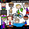 Doodle Boys Activities Clip Art Commercial use hiking cycling fishing skiing swimming running