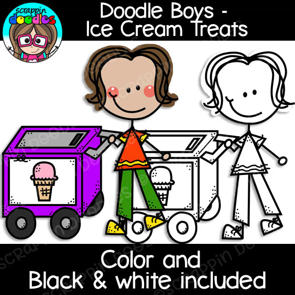 Doodle Boys - Ice Cream Treats Clip Art Stick Kids