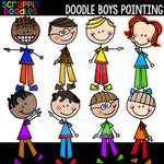 Doodle Boys - Kids Pointing Clip Art