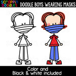 Doodle Boys Wearing Masks Clip Art