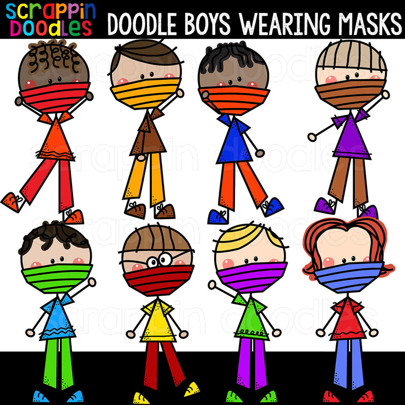 Doodle Boys Wearing Masks Clip Art